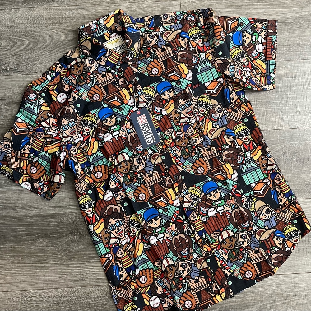RSVLTS Colorful Cartoon Print Casual Button Down Shirt